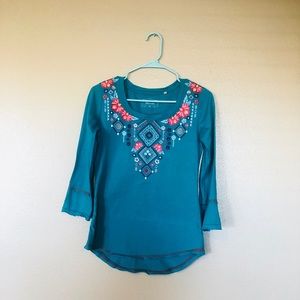 Ladies Turquoise Embroidered Shirt